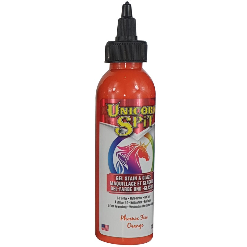 Unicorn SPiT 5770003 Gel Stain and Glaze, Phoenix Fire 4.0 FL OZ Bottle, Orange - Image 1